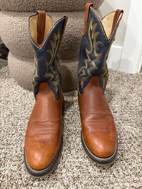 Double H Brown Foot with Navy Shaft Western Boots
